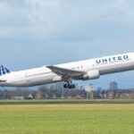 United airplane taking off from a runway
