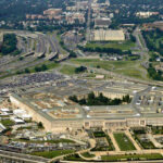 Aerial view of the Pentagon building and surrounding area