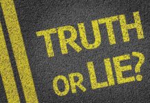 Yellow text on a black surface asking Truth or Lie?