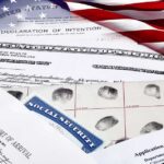 U.S. immigration and naturalization documents with American flag