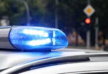 Police car blue siren light flashing
