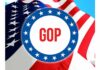 GOP emblem over American flag