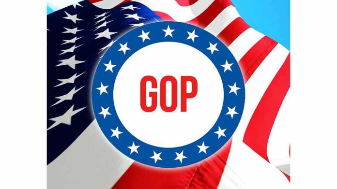 GOP emblem over American flag