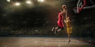 Two women playing basketball; Michelle Jenneke is not visible