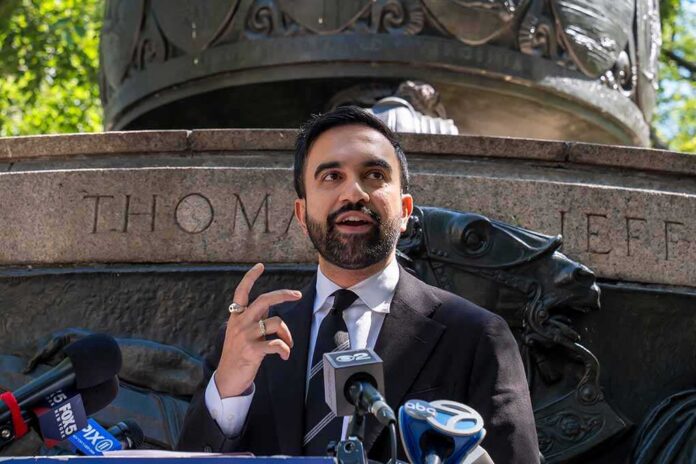 Nyc,Mayoral,Candidate,Zohran,Mamdani,Speaks,At,A,Press,Briefing Zohran Mamdani speaking at an outdoor press conference