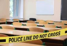 Trump Praises Brave Father After He Did This! Empty classroom with police tape across desks