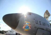 U.S. Air Force aircraft nose with sun flare